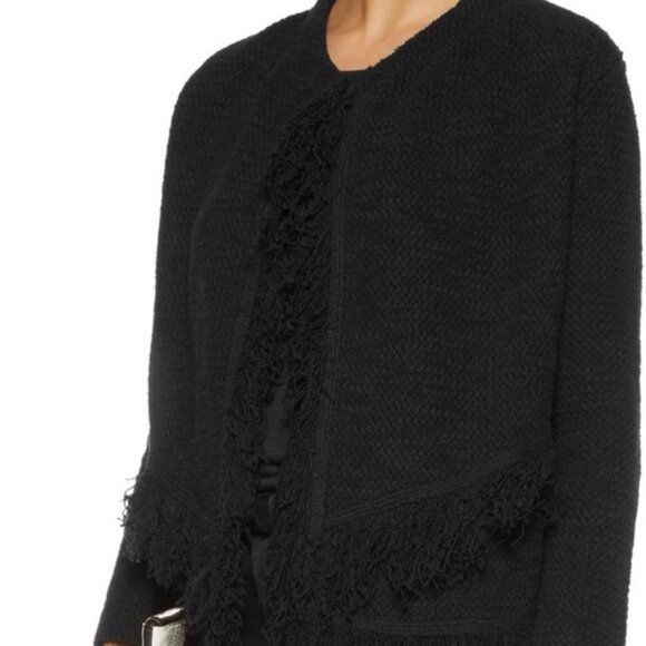 Maje Fringe Cardigan Sweater Black Medium - Picture 6 of 12